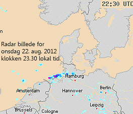 Vejret over Danmark, 22. august 2012 klokken 23.30