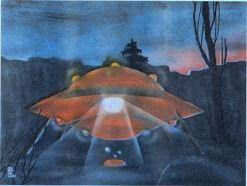 Illustration af UFO landingen i Voronezh
